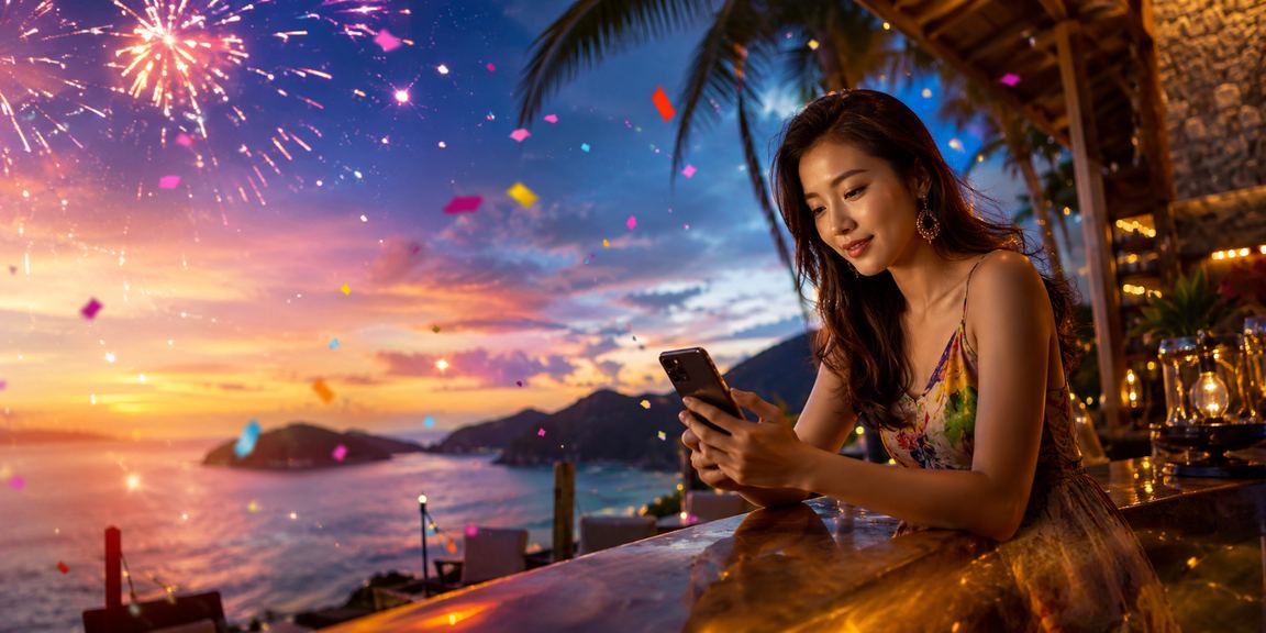 Người dùng tại Đà Lạt trải nghiệm slot game trực tuyến bên bờ biển với điện thoại di động